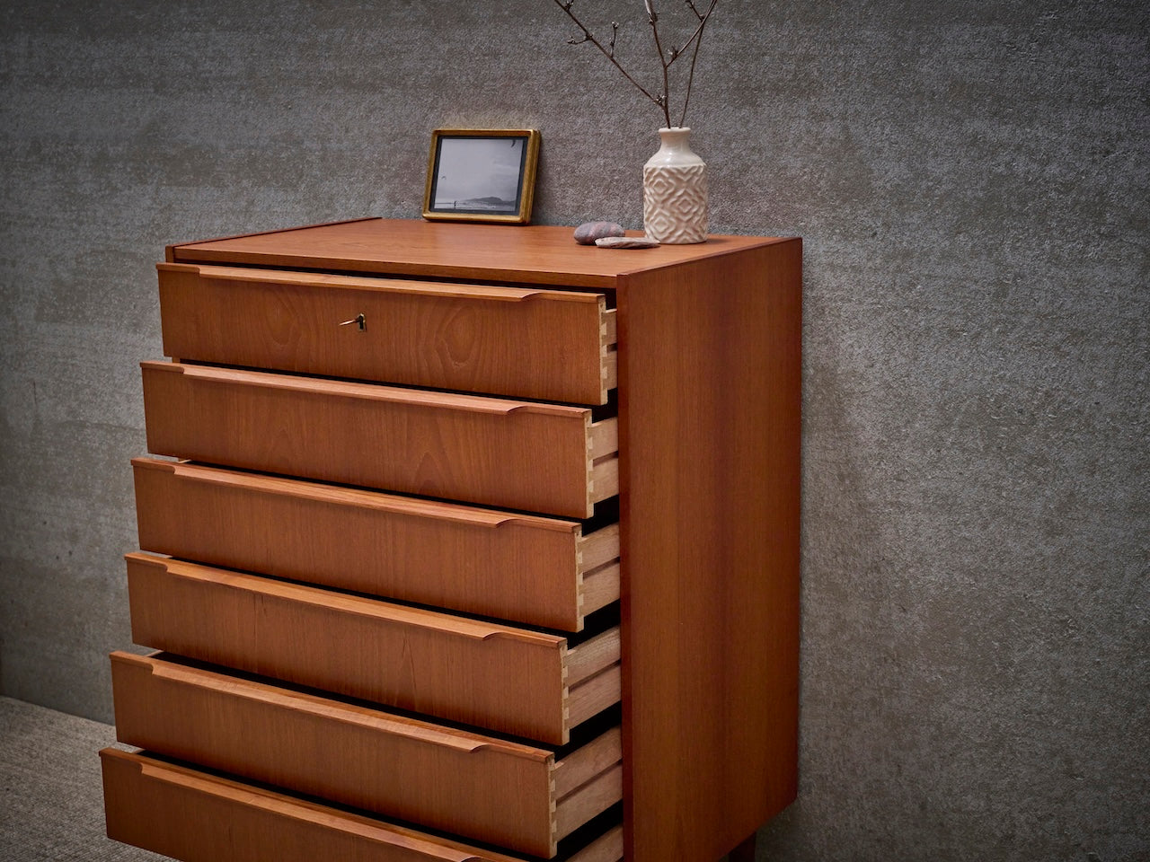 Danish vintage mid-century chest of drawers with six drawers in warm teak
