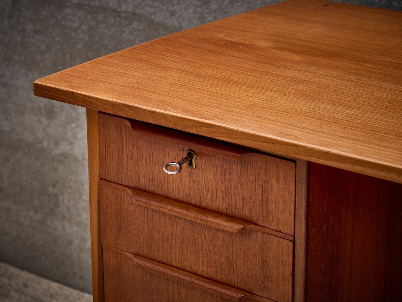 Danish vintage mid-century desk, two-sided in warm teak wood