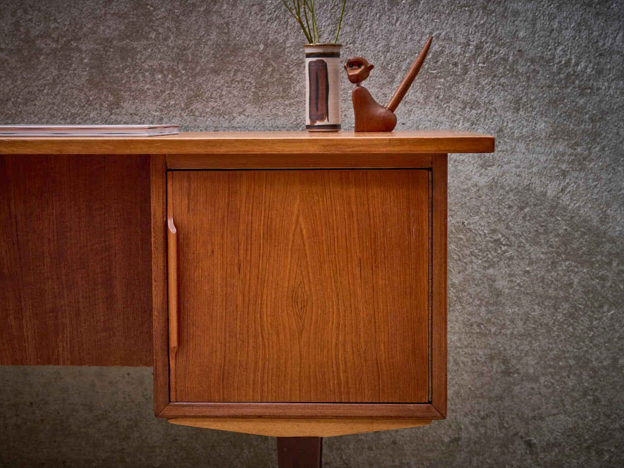 Danish vintage mid-century desk, two-sided in warm teak wood
