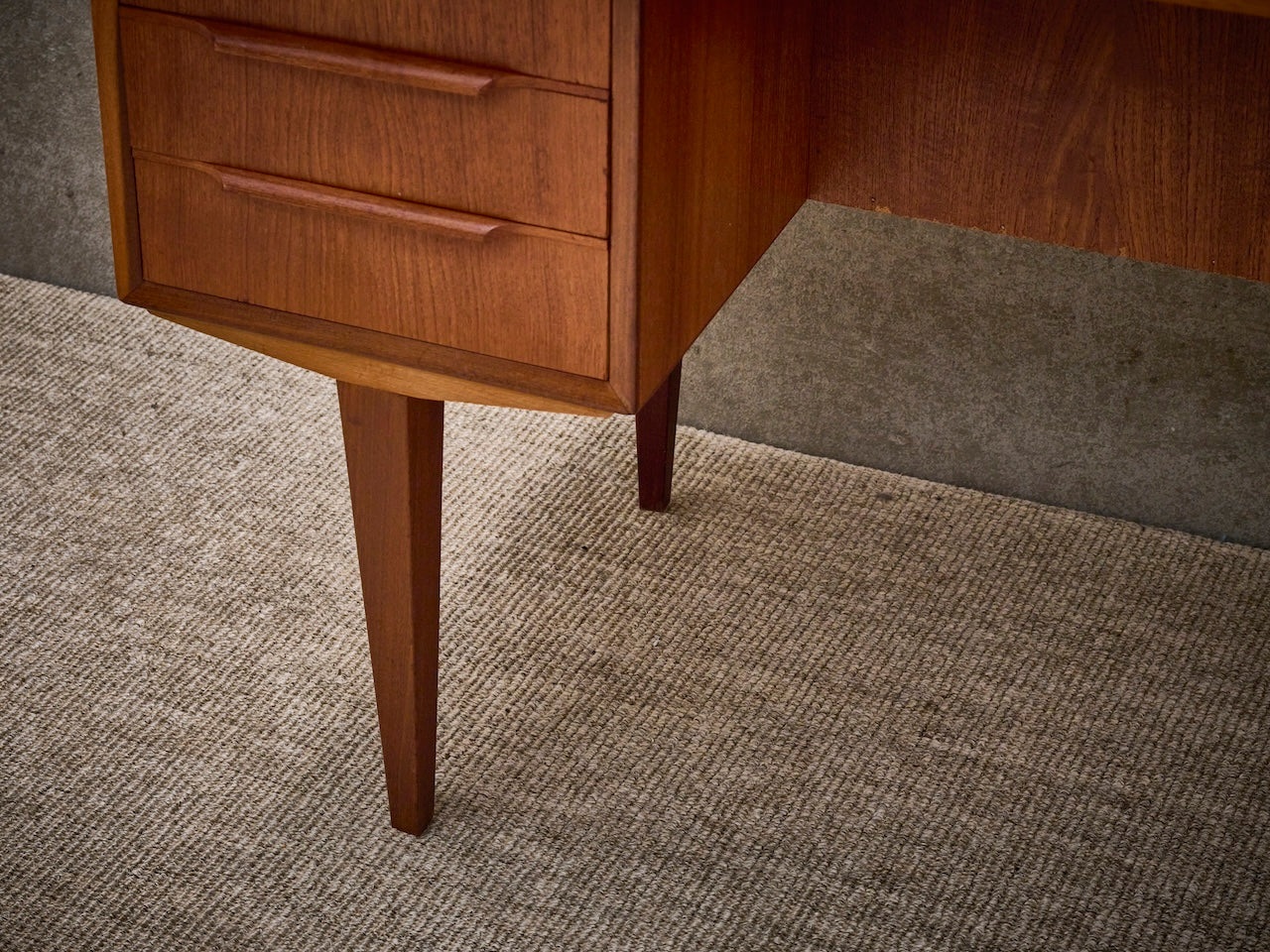 Danish vintage mid-century desk, two-sided in warm teak wood