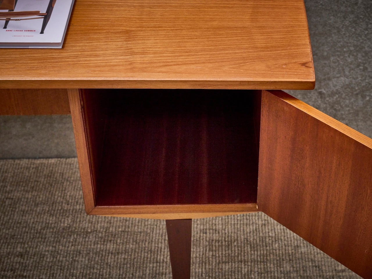 Danish vintage mid-century desk, two-sided in warm teak wood