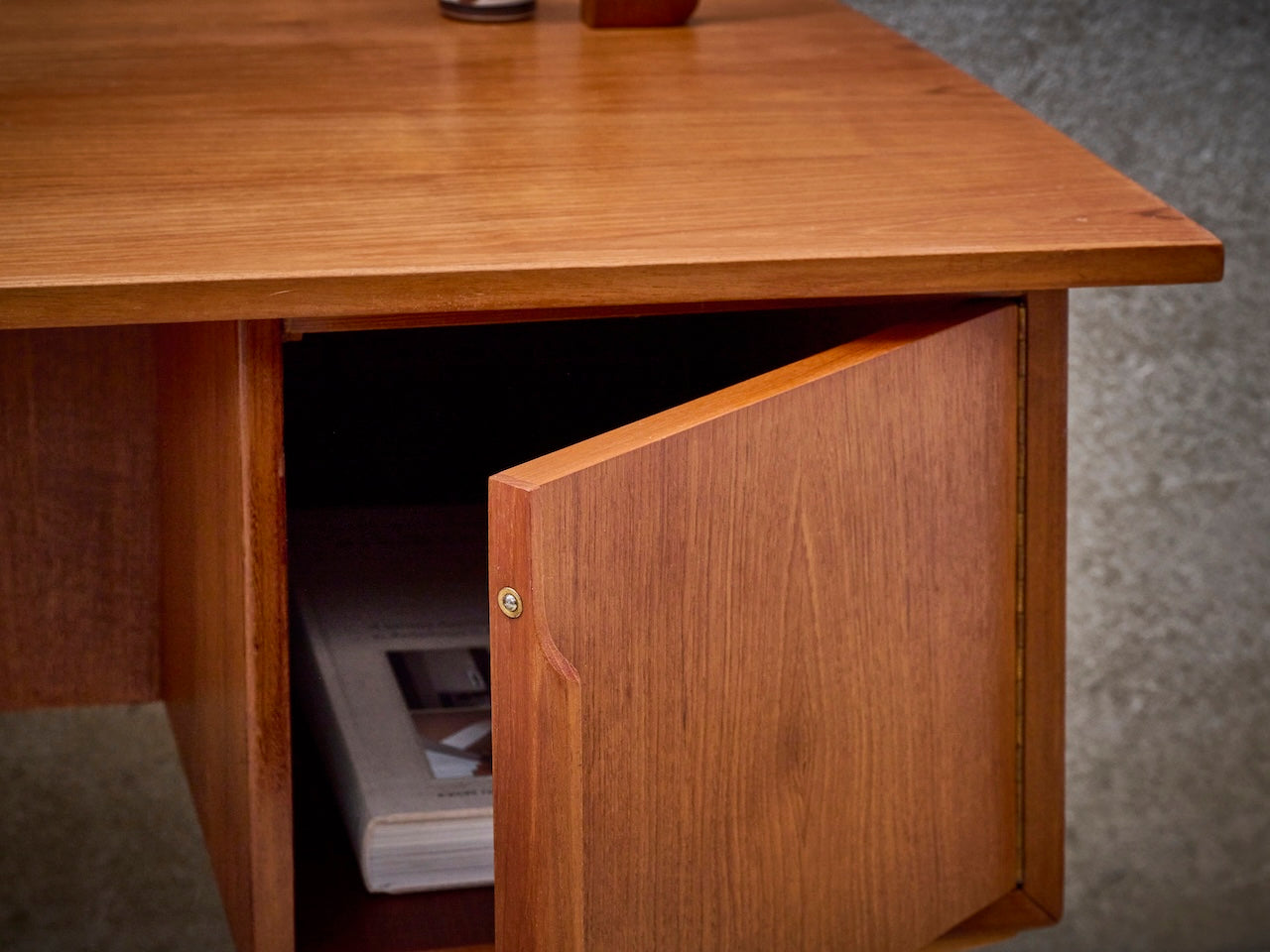 Danish vintage mid-century desk, two-sided in warm teak wood