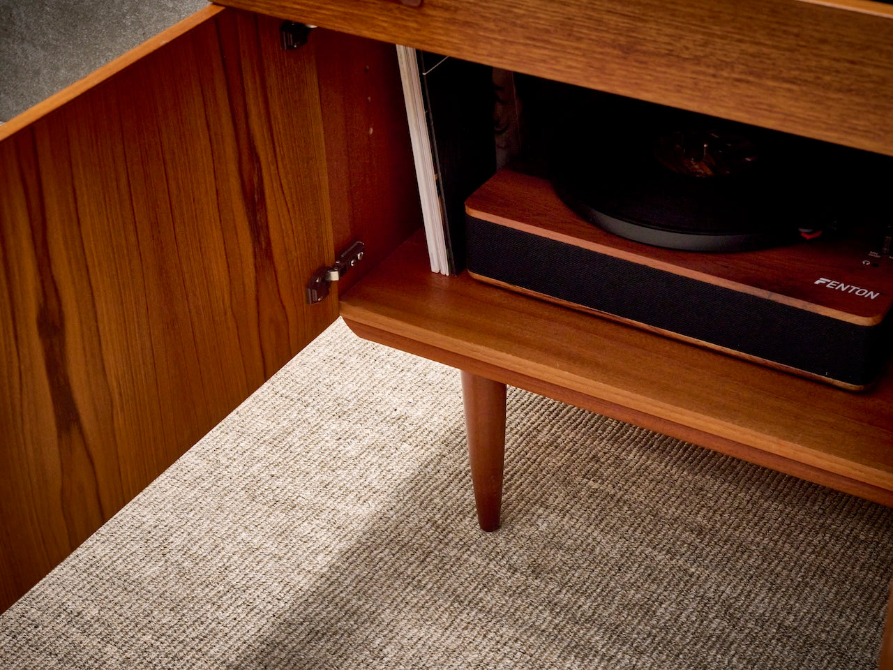Danish vintage mid-century drawer/record cabinet in warm teak, attributed to Claussen & Søn