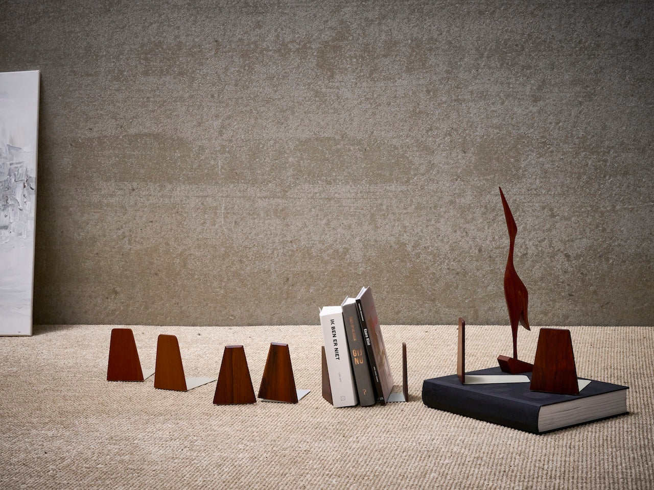 Vintage design boekensteun teak mid-centruy (2 stuks)