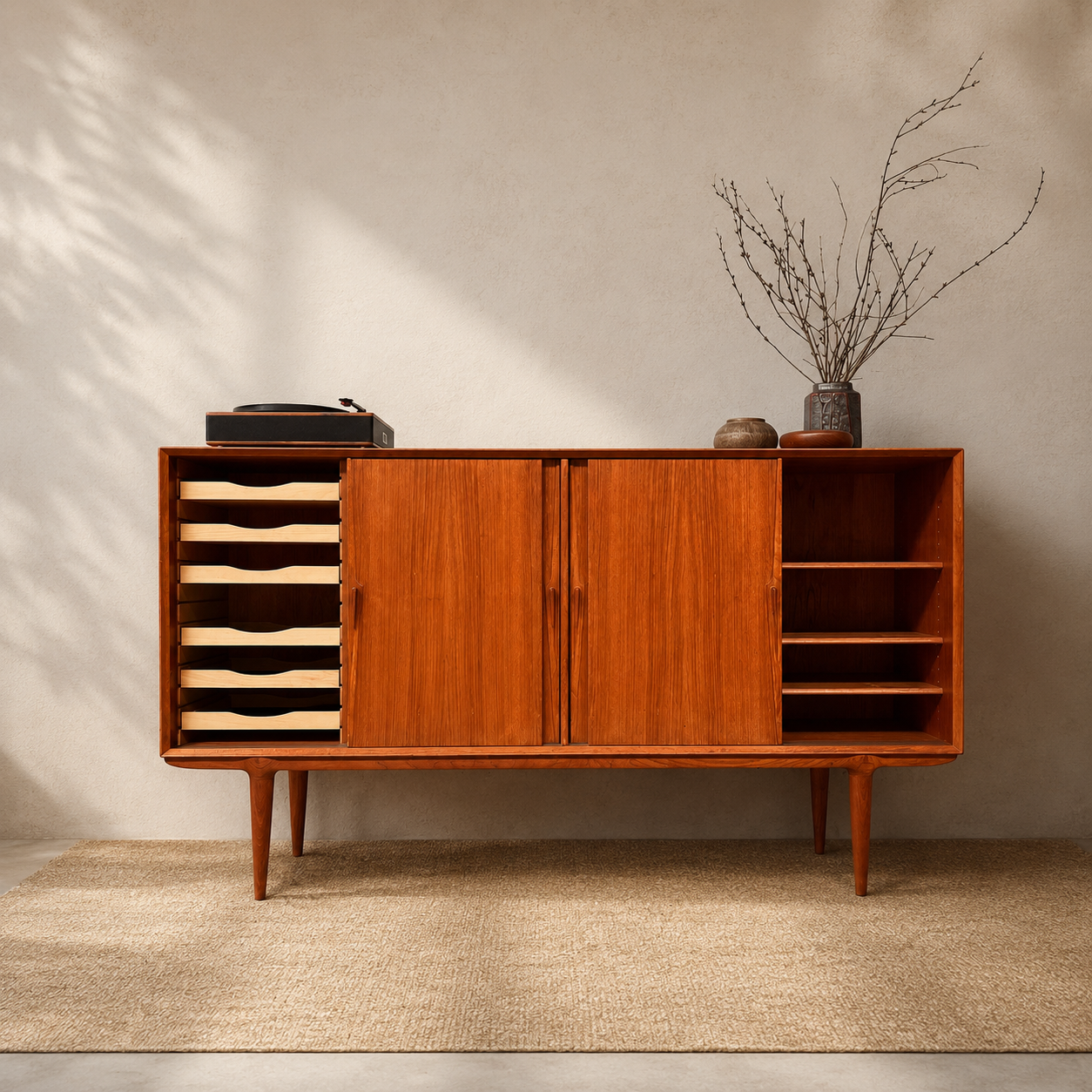 Deens vintage mid-century HIGHBOARD OMANN JUN MODEL 19  in warm teakhout