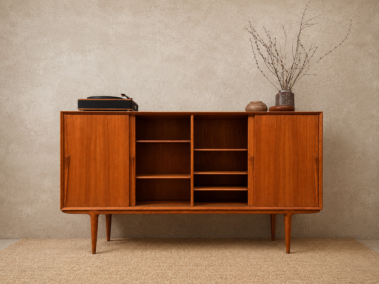 Deens vintage mid-century HIGHBOARD OMANN JUN MODEL 19  in warm teakhout