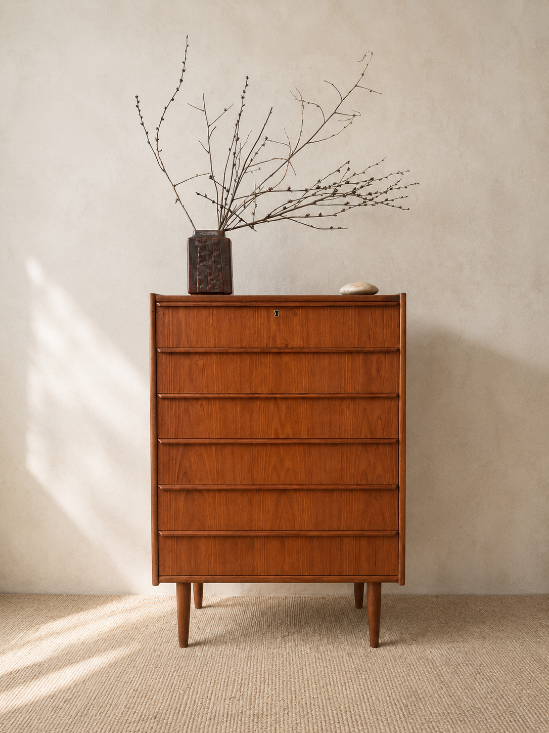 Deens vintage mid-century ladekast met 6 lades in warm teakhout