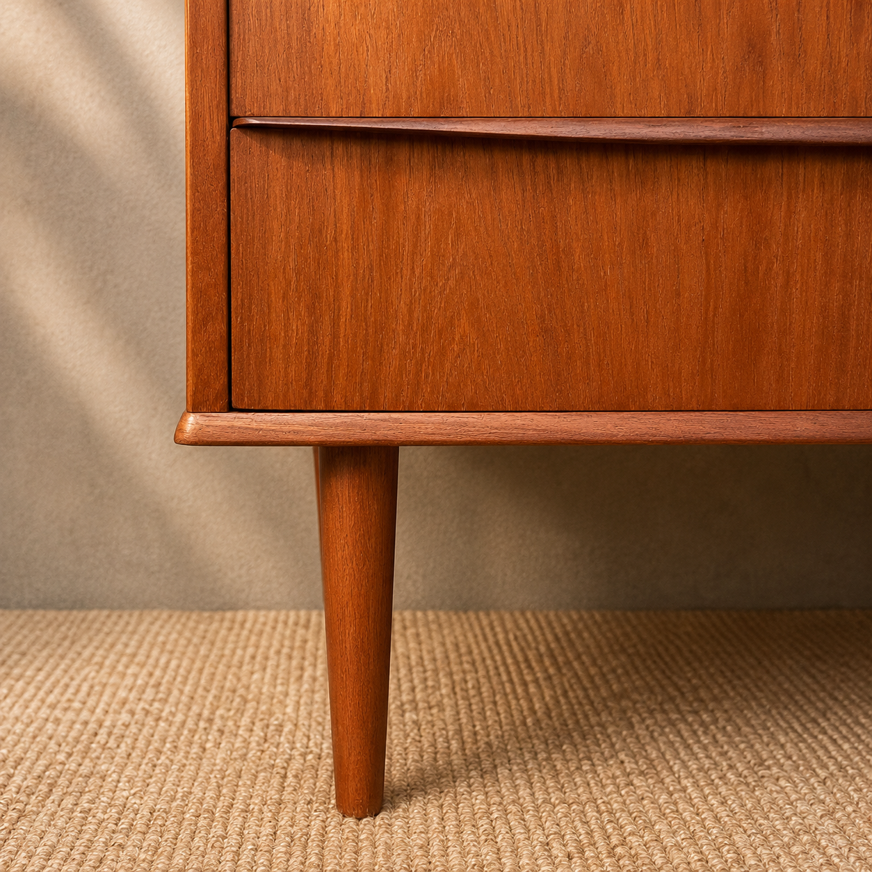 Deens vintage mid-century ladekast met 5 breede lades in warm teakhout