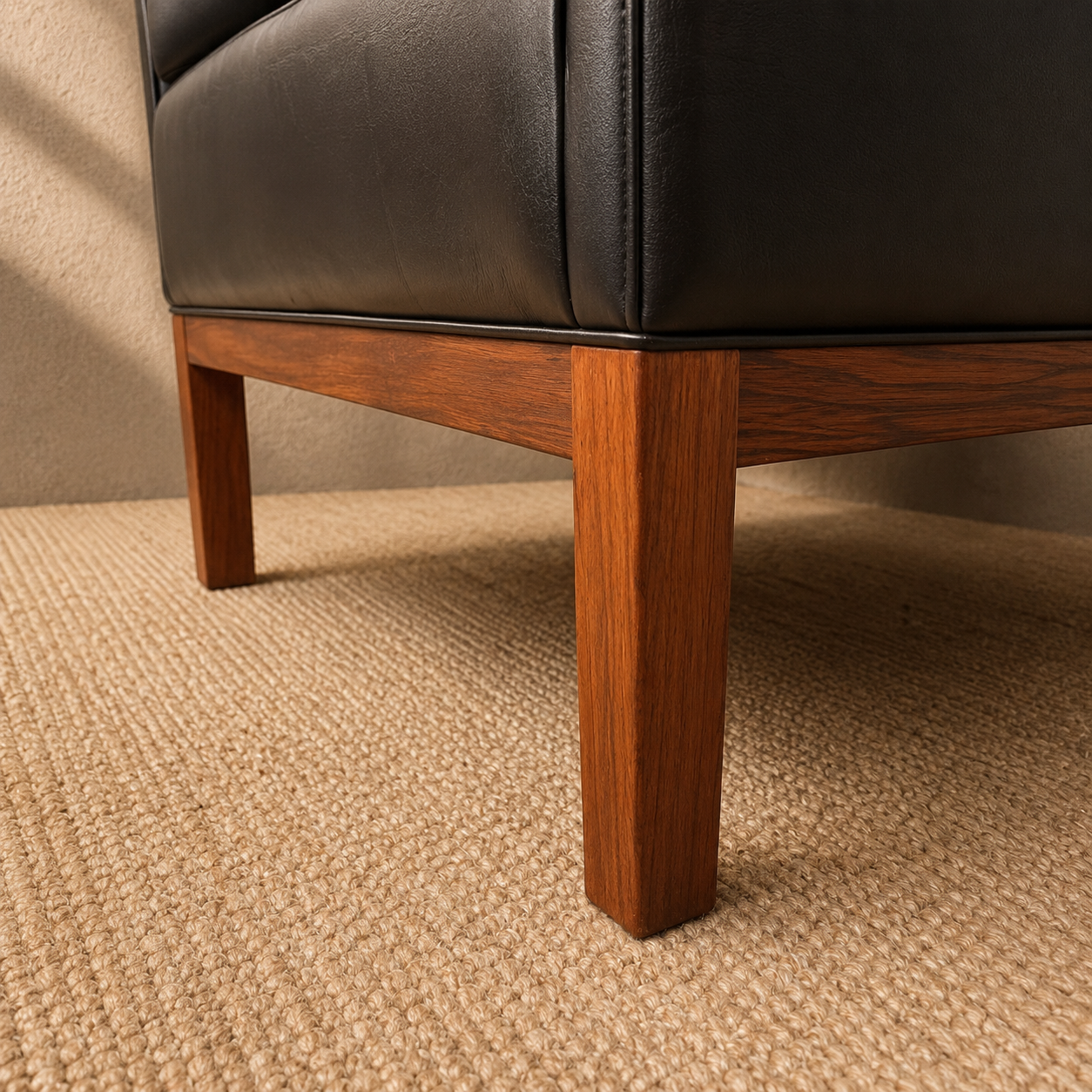 Deense vintage mid-century fauteuil zwart leder